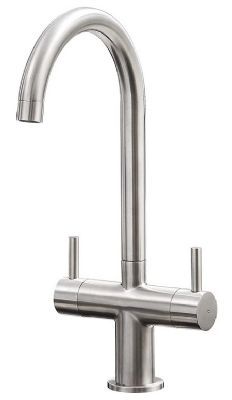 EVO SHANNON BRUSHED NICKEL MONO DUAL LEVER SWAN NECK KITCHEN SINK MIXER TAP with SWIVEL SPOUT, KTAP003BN